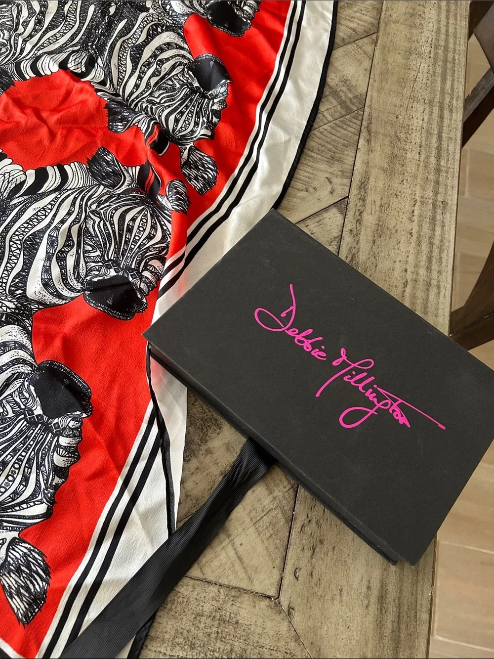 Red Zebra Print Silk-Feel Scarf by